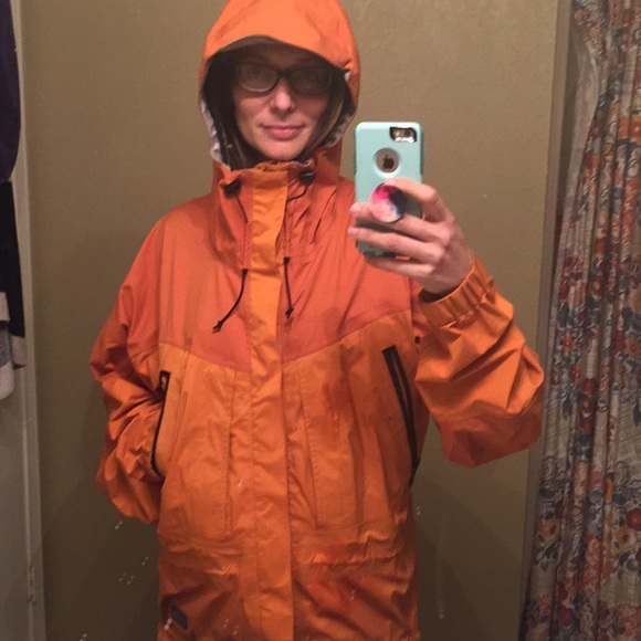 REI Men’s Small Orange Jacket/Shell with hood - Picture 3 of 5